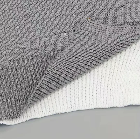 Sweater Long Sleeved Acrylic Color Block gray/peach/yellow/white Lightweight - Picture 4 of 6